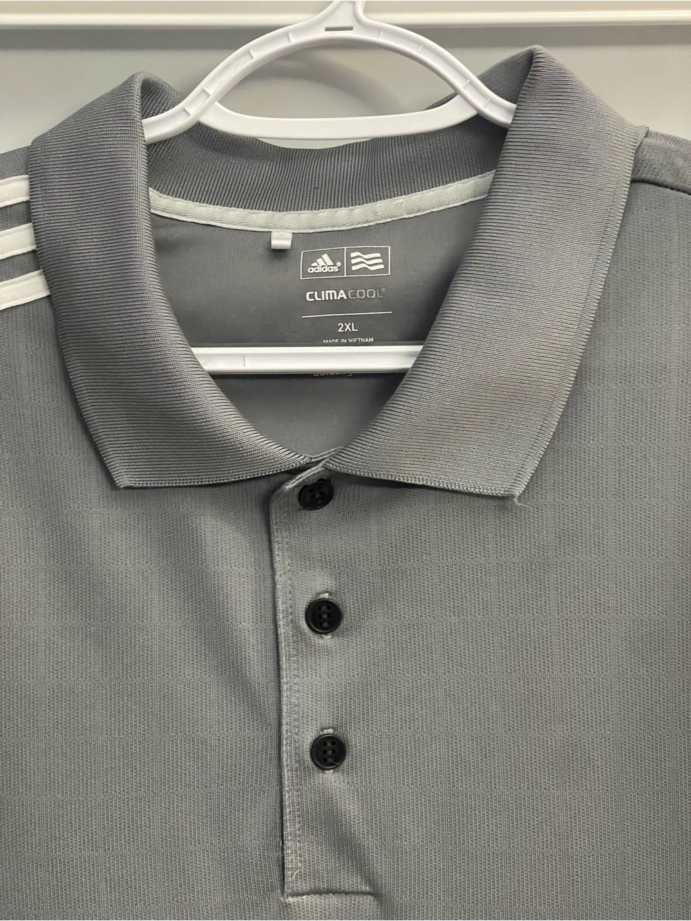 adidas Men’s Charcoal Polo with White right side Shoulder Stripes 2XL - Picture 3 of 7
